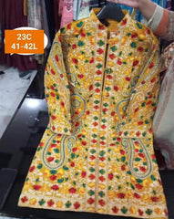 Kashmiri Silk Long Coat with Aari Work & All Over Jaal Embroidery