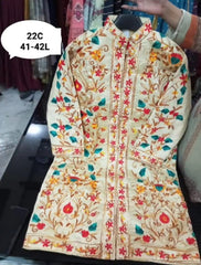 Kashmiri Silk Long Coat with Aari Work & All Over Jaal Embroidery