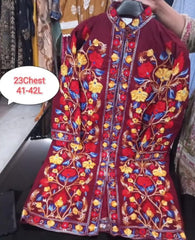 Kashmiri Silk Long Coat with Aari Work & All Over Jaal Embroidery