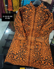 Kashmiri Silk Long Coat with Aari Work & All Over Jaal Embroidery