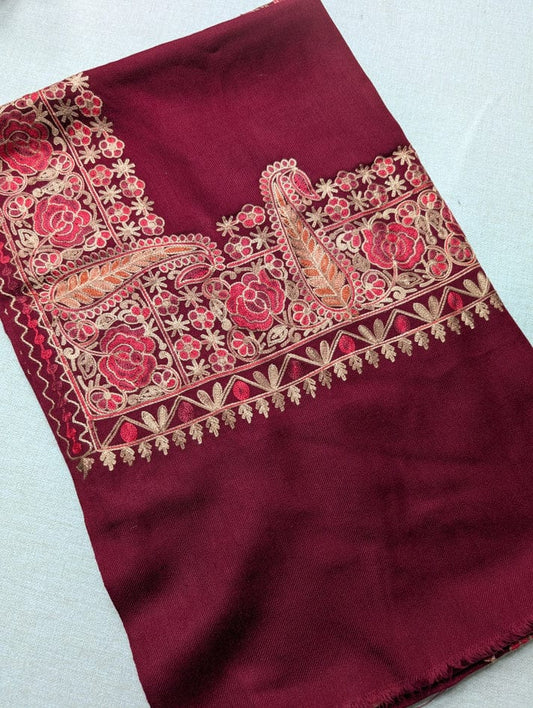 Kashmiri Pashmina Shawl | 4-Side Aari Embroidered Border