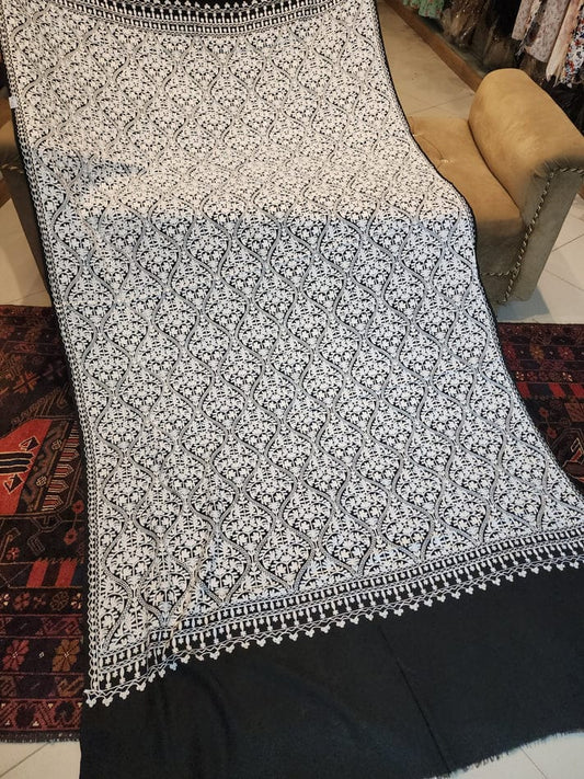 Traditional Kashmiri Pashmina Shawl | All Over Jaal Aari Embroidery | Soft & Elegant