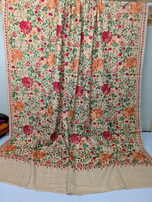 Traditional Kashmiri Pashmina Shawl | All Over Jaal Aari Embroidery | Soft & Elegant