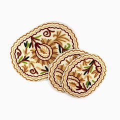 . “Handmade Kashmiri Aari Embroidered Placemats – 3 Piece Set”