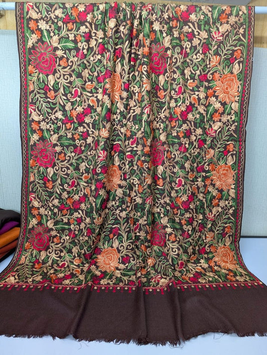 Luxury Handcrafted Pashmina Shawl – Aari Work & Allover Jaal Embroidery
