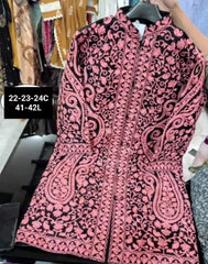 Kashmiri Silk Long Coat with Aari Work & All Over Jaal Embroidery