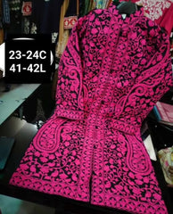 Kashmiri Silk Long Coat with Aari Work & All Over Jaal Embroidery