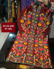 Kashmiri Silk Long Coat with Aari Work & All Over Jaal Embroidery