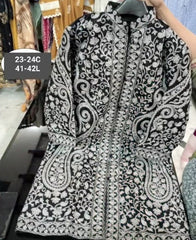Kashmiri Silk Long Coat with Aari Work & All Over Jaal Embroidery