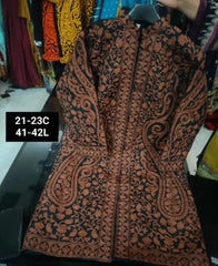 Kashmiri Silk Long Coat with Aari Work & All Over Jaal Embroidery