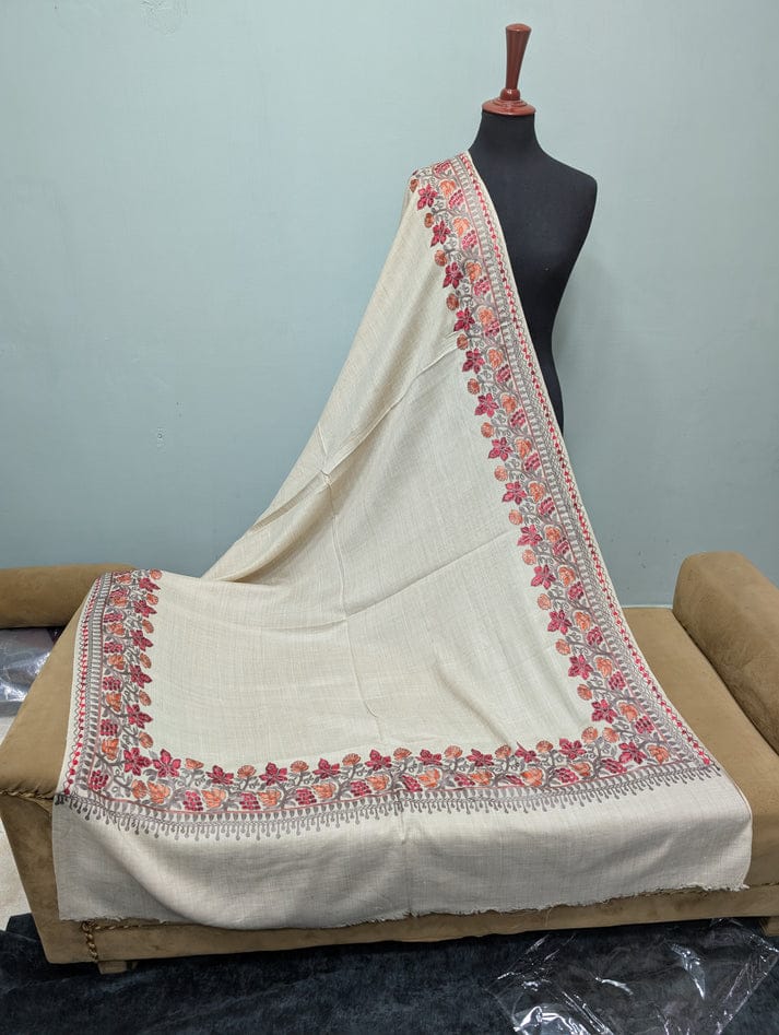 Kashmiri Pashmina Shawl | 4-Side Aari Embroidered Border