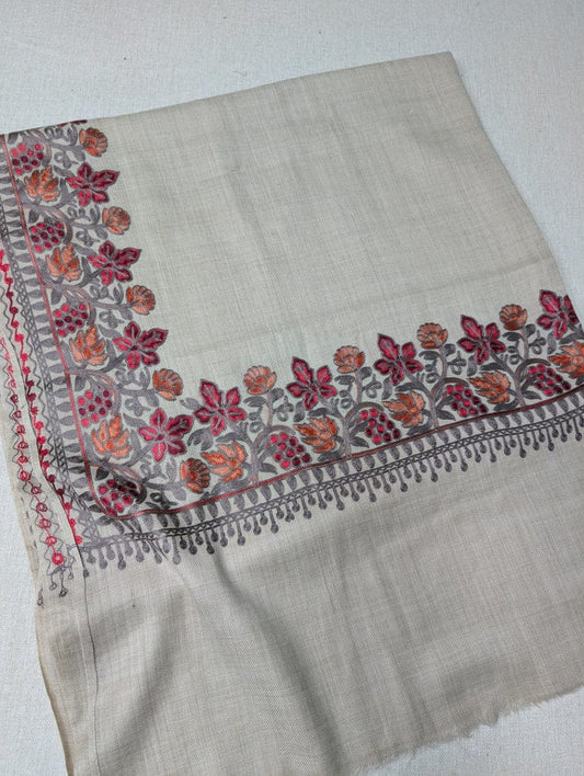 Kashmiri Pashmina Shawl | 4-Side Aari Embroidered Border