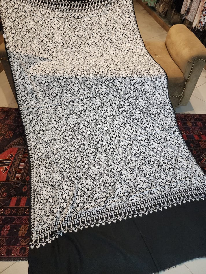 Traditional Kashmiri Pashmina Shawl | All Over Jaal Aari Embroidery | Soft & Elegant