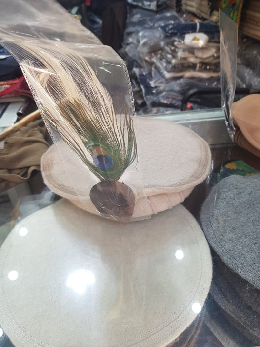 Traditional Chitrali Pakol with Feather – Handmade Wool Cap