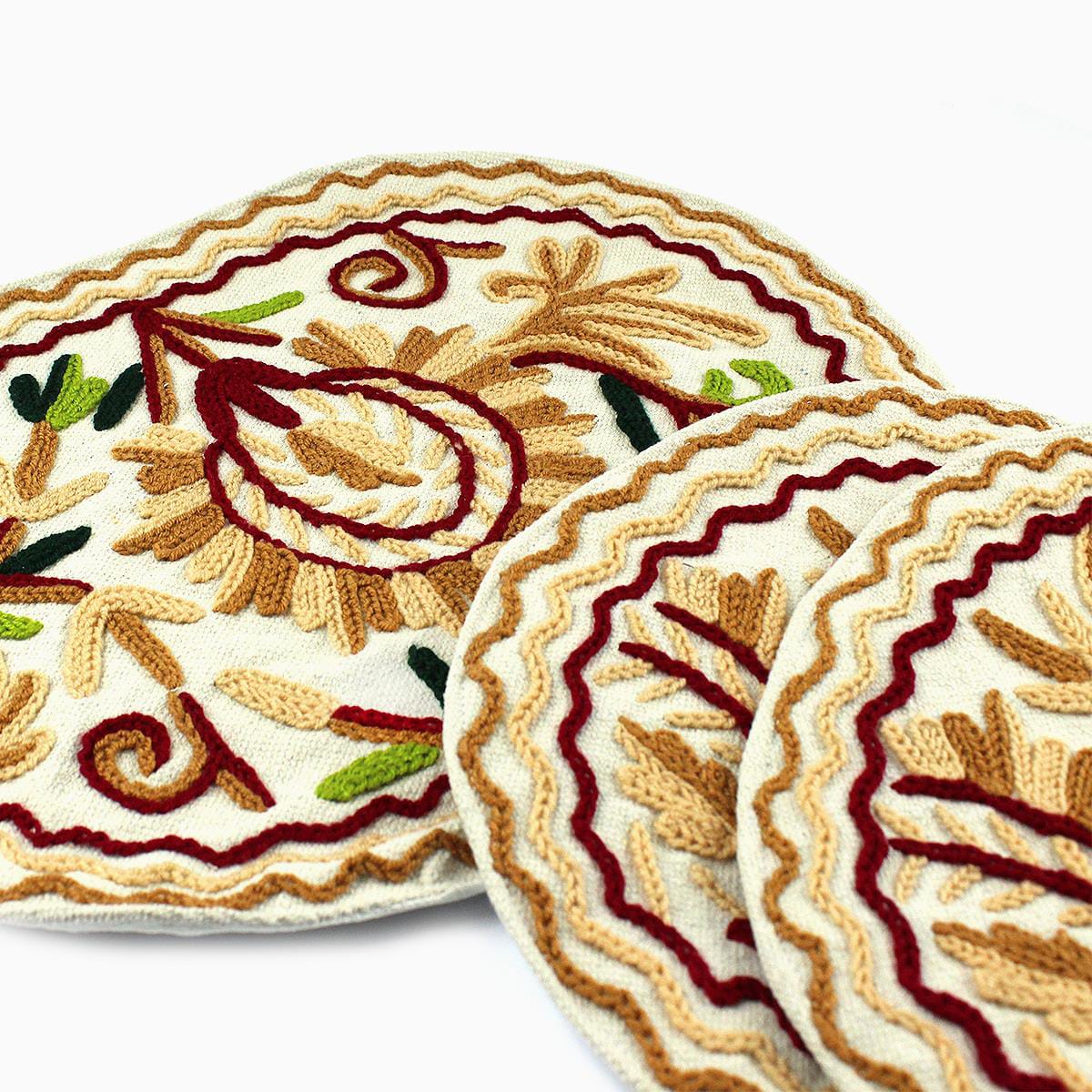 . “Handmade Kashmiri Aari Embroidered Placemats – 3 Piece Set”