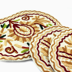 . “Handmade Kashmiri Aari Embroidered Placemats – 3 Piece Set”